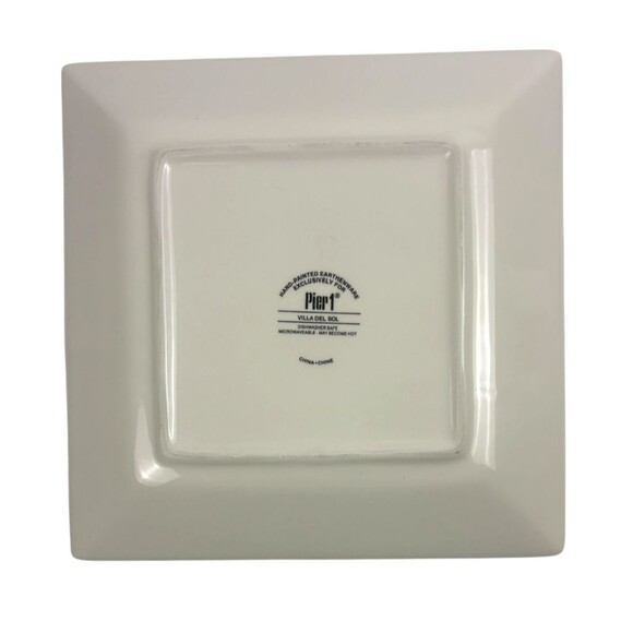 VTG Pier 1 One Villa del Sol Hand-Painted Square Plate Vibrant Village Folk Art - Picture 2 of 15